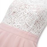 Robe Longue de Soirée Sans Manches en Dentelle et Mousseline avec Bustier Crocheté