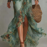 Aurora | Robe Maxi Florale avec Ourlet Asymétrique Romantique