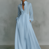 Sita | Robe maxi en patchwork avec col montant et manches longues