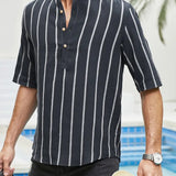 Samuel | Chemise d'été à manches courtes Henley avec motif rayé