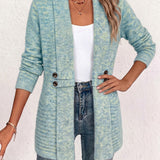 Nova | Cardigan à boutons et tabulations en tricot côtelé aqua