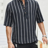 Samuel | Chemise d'été à manches courtes Henley avec motif rayé