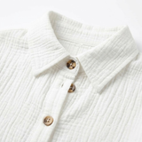 Robe Courte en Coton et Lin avec Col en V et Manches Trois-Quarts pour Femmes