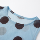 Robe Longue à Pois sans Manches avec Col Rond et Coupe Ajustée pour Femmes