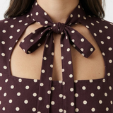 Robe Courte à Pois avec Épaules Dénudées et Laçage Frontal pour Femmes