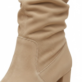 Bottes mi-mollet en suédine à talon épais et plis souples