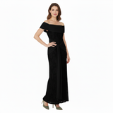 Robe Longue de Soirée en Dentelle à Épaules Dénudées avec Nœud à la Taille