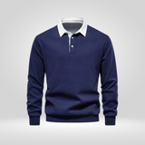 Polo Homme à Manches Longues – avec Col Blanc – Décontracté & Élegant