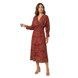 Robe Maxi à Col en V avec Imprimé Baroque et Détail Noué sur le Devant