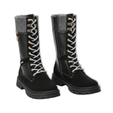 Bottes rétro pour femmes bottes d’hiver à lacets bottes mi-mollet à plateforme