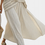 Graziella – top à rayures en bambou naturel et pantalons fluides en lin