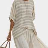 Graziella – top à rayures en bambou naturel et pantalons fluides en lin