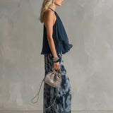Ludovica | Ensemble élégant avec un haut montant et un pantalon imprimé à coupe large