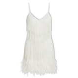Robe de soirée à paillettes et plumes avec encolure en V et fines bretelles
