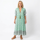 Robe Midi de Style Boho pour Femmes avec Imprimé Floral, Col en V et Manches Lanternes