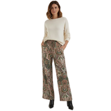 Pantalon Large à Imprimé Cachemire et Taille Haute Élastique pour Femmes