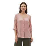 Blouse pour Femme à Col en V avec Boutons et Manches 3/4 en Lin et Coton
