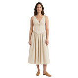 Robe mi-longue évasée à décolleté en V et taille cintrée