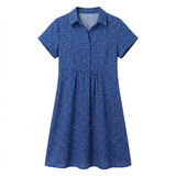 Robe d'Été Mi-Longue Imprimée à Col Rond et Manches Courtes en Polyester pour Femme