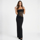 Robe Longue de Soirée Ajustée à Bustier en Dentelle et Bretelles pour Femmes