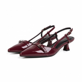 Escarpins slingback à petit talon en cuir verni avec bout pointu pour femme