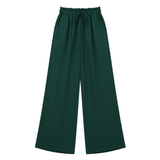 Pantalon Décontracté à Jambes Larges pour Femme avec Taille Élastique et Ceinture Décorative