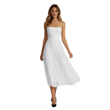 Robe Longue de Soirée à Bretelles Spaghetti en Jacquard pour Femme