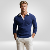 Polo Homme à Manches Longues – avec Col Blanc – Décontracté & Élegant