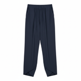 Pantalon pour femmes taille haute, longueur cheville, jambes larges, en mélange de lin avec taille élastique