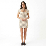 Robe Courte à Pois avec Épaules Dénudées et Laçage Frontal pour Femmes
