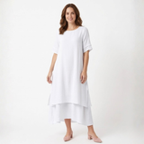 Robe Midi Ample à Manches Courtes et Superpositions pour Femmes