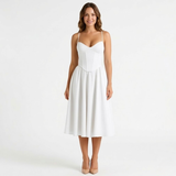 Robe Midi Trapèze à Bustier Structuré et Bretelles Fines pour Femmes