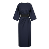 Robe longue femme à manches chauve-souris et taille marquée silhouette fluide
