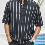 Samuel | Chemise d'été à manches courtes Henley avec motif rayé