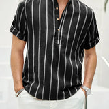 Samuel | Chemise d'été à manches courtes Henley avec motif rayé
