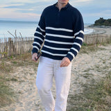 Pull Homme Rayé à Demi-Zip – Style Intemporel et Confort Élégant