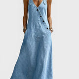 Vera | Longue Robe en Denim à Boutons