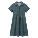 Robe d'Été Mi-Longue Imprimée à Col Rond et Manches Courtes en Polyester pour Femme