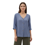Blouse pour Femme à Col en V avec Boutons et Manches 3/4 en Lin et Coton