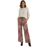 Pantalon Large à Imprimé Cachemire et Taille Haute Élastique pour Femmes