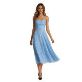 Robe Longue de Soirée à Bretelles Spaghetti en Jacquard pour Femme