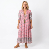 Robe Midi de Style Boho pour Femmes avec Imprimé Floral, Col en V et Manches Lanternes