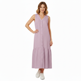 Robe midi pour femmes en coton et lin, sans manches, col en V, coupe évasée A avec poches