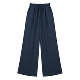 Pantalon Décontracté à Jambes Larges pour Femme avec Taille Élastique et Ceinture Décorative