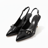 Escarpins Slingback à Bout Pointu en Similicuir Verni avec Brides pour Femmes