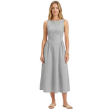 Robe Longue à Rayures Verticales sans Manches avec Col Haut pour Femmes