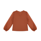 Blouse femme col en V manches bouffantes texturées plumetis fluide