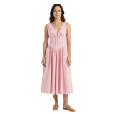 Robe mi-longue évasée à décolleté en V et taille cintrée