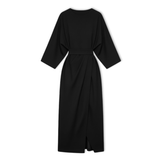 Robe longue femme à manches chauve-souris et taille marquée silhouette fluide