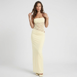 Robe Longue de Soirée Ajustée à Bustier en Dentelle et Bretelles pour Femmes